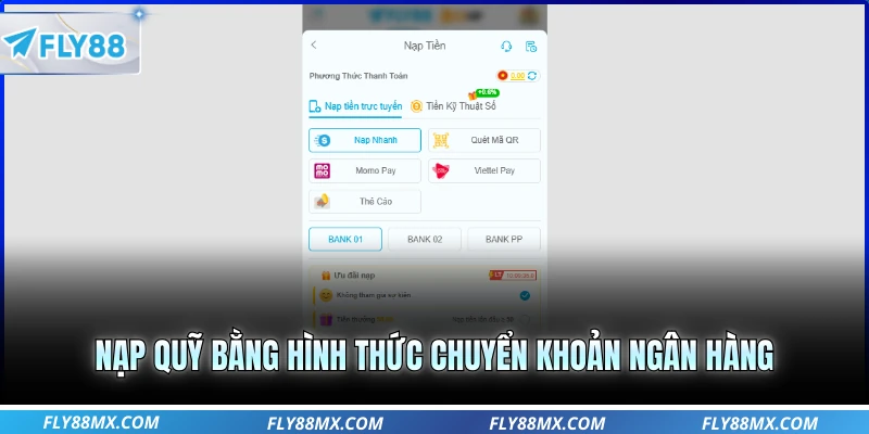Nạp quỹ bằng hình thức chuyển khoản ngân hàng